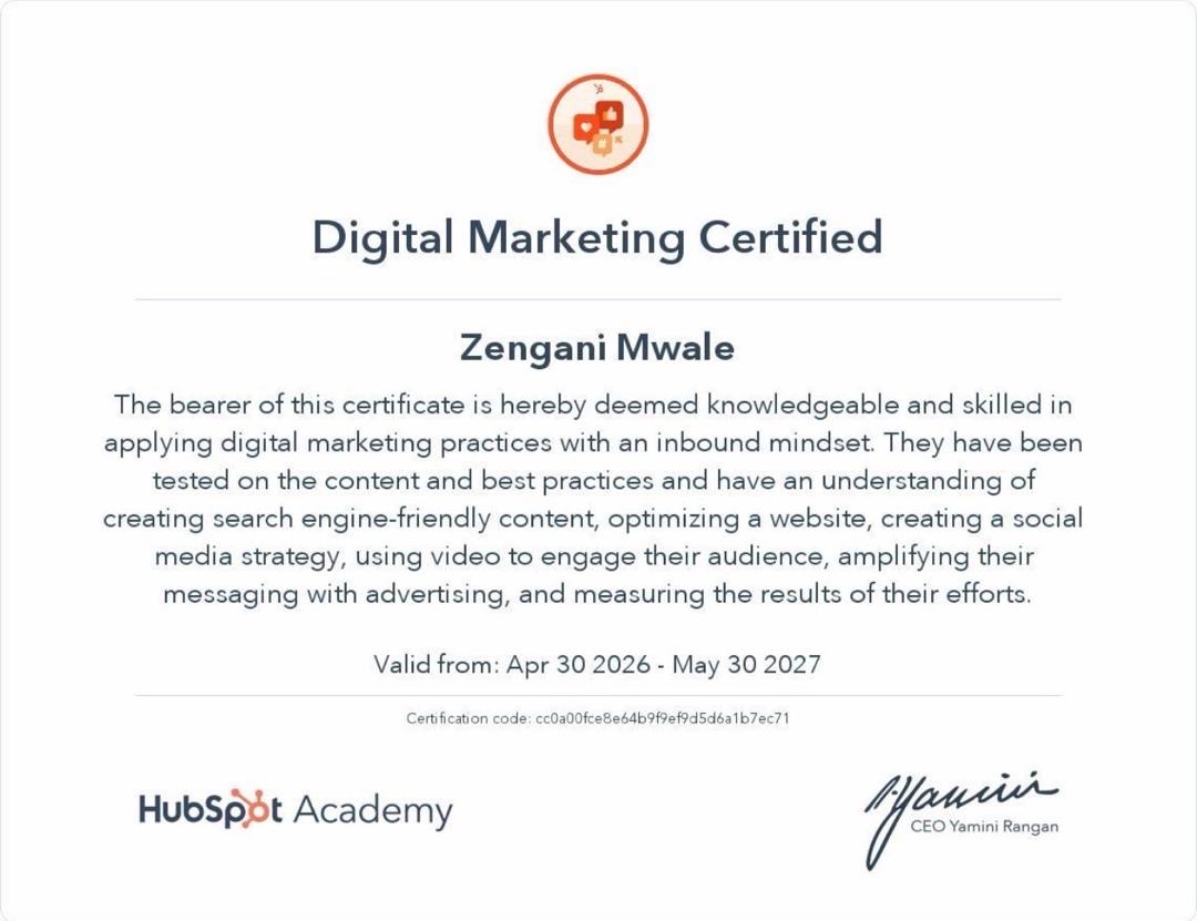 HubSpot Academy Digital Marketing certification